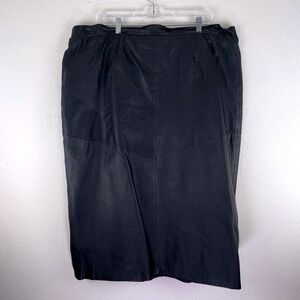 Venezia Vitale Black Genuine Leather Midi Pencil Skirt Plus Size 18/20 Vintage